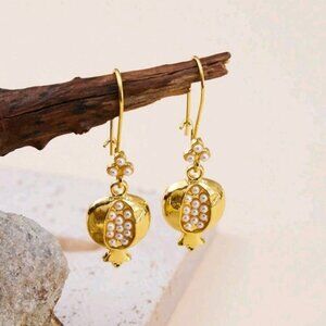 NEW Anthropologie 14K Gold Dipped Pomegranate Pearl Drop Earrings